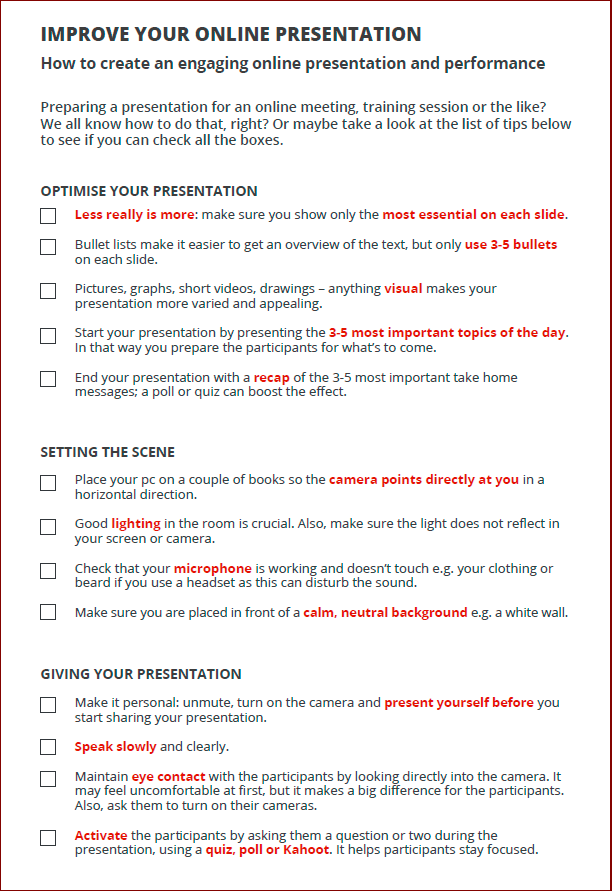 Your checklist for succesful online presentations